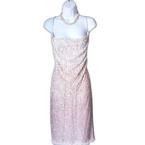 Fully Beaded Sequin Adrianna Papell Blush Pink Dress